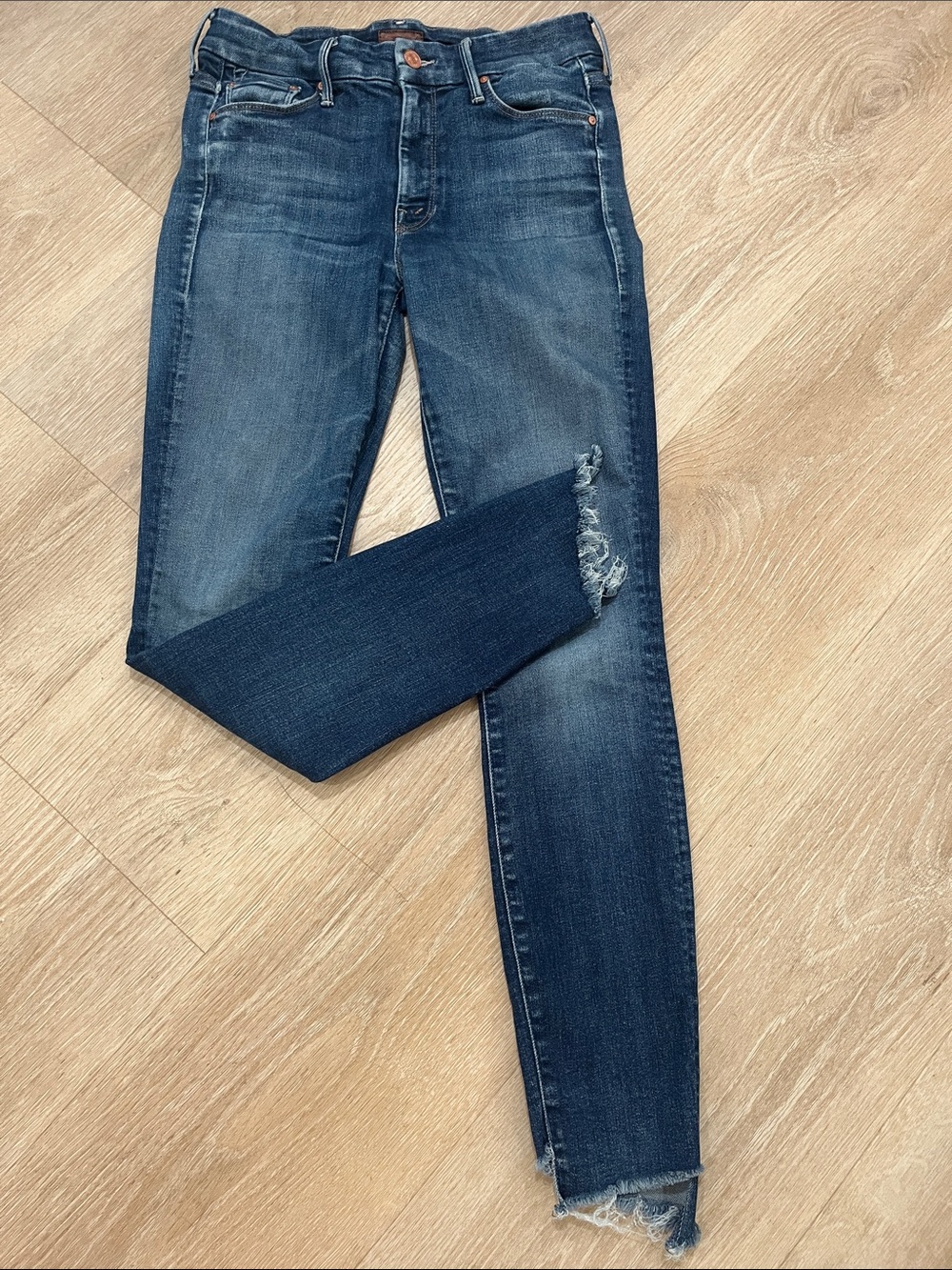 MOTHER Dark Blue Distressed Jeans